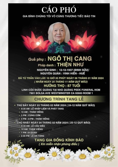 Obituary of Cang Thi Ngo