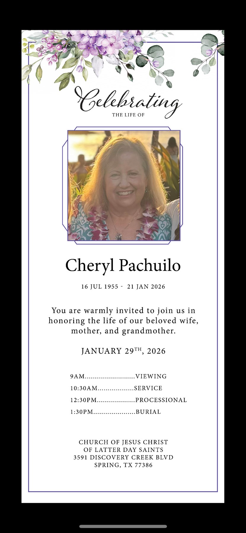 Avis de décès de Cheryl Lin Pachuilo