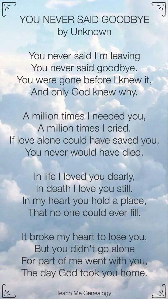 Never Say Goodbye Poems