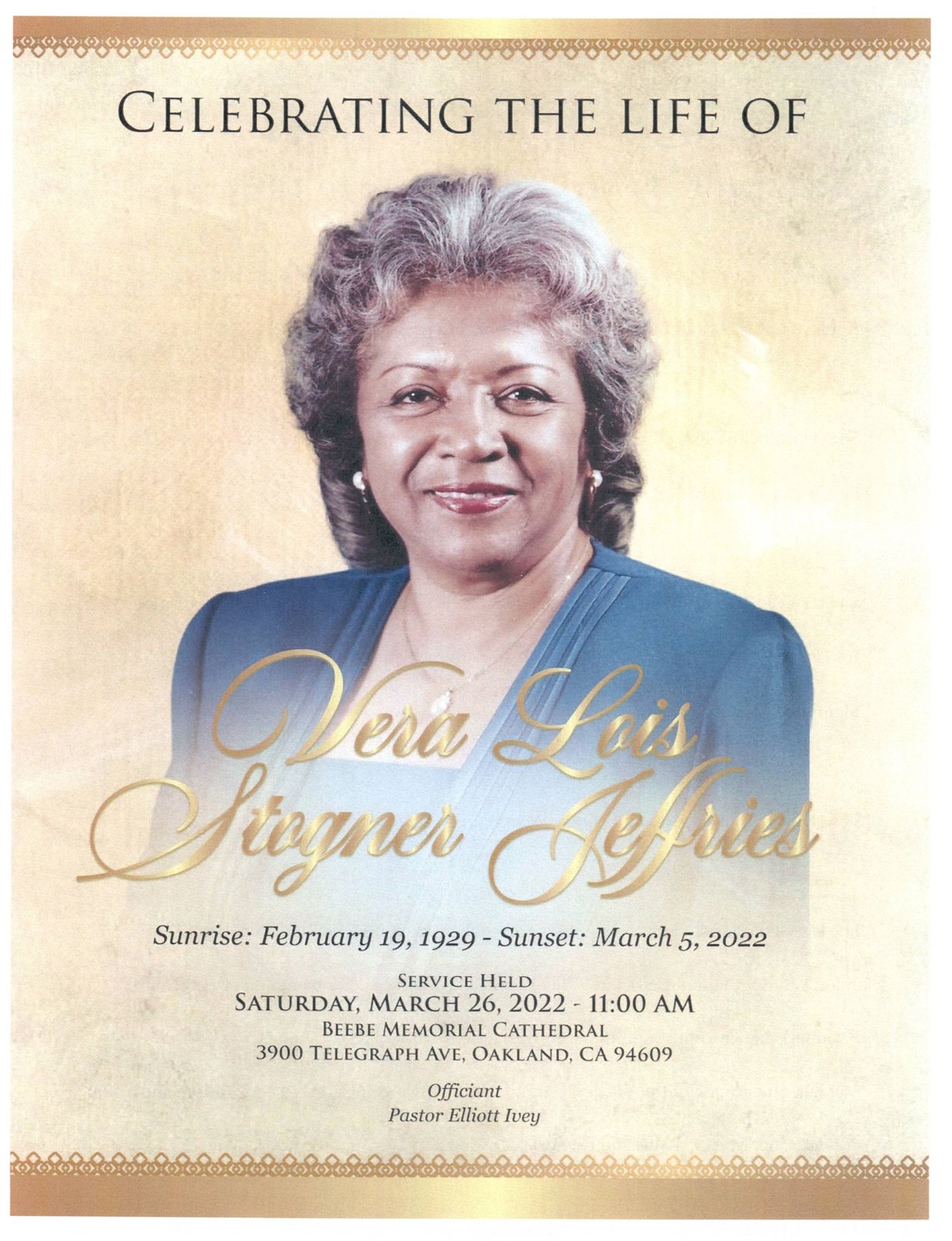 Obituary of Vera Lois Jeffries