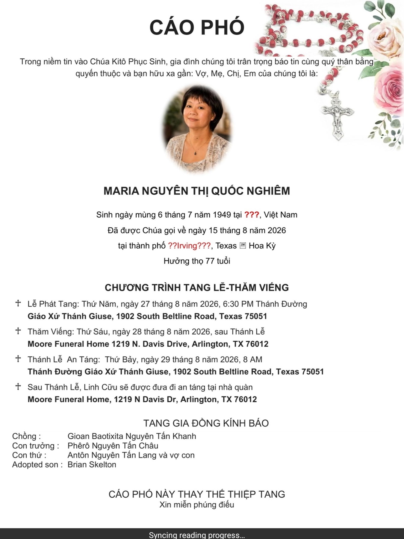 Obituary of Gwen Pham Nguyen