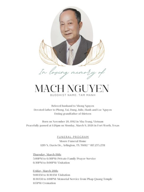 Obituary of Mach Van Nguyen
