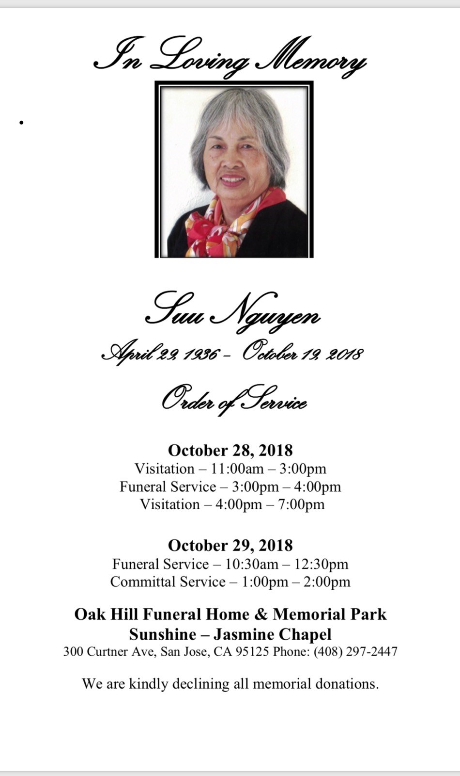 Obituary of Suu Thi Nguyen