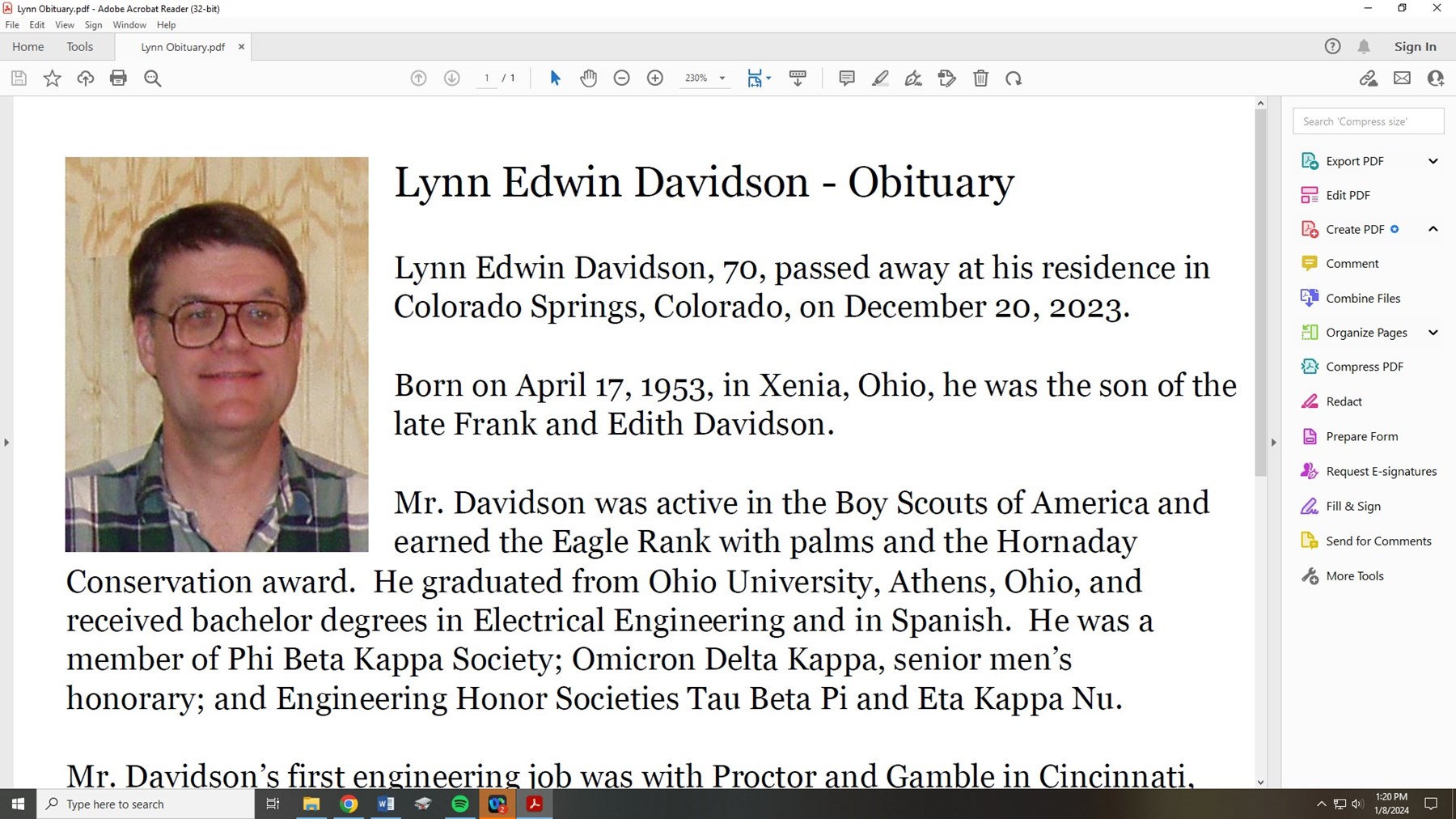Obituary of Lynn E Davidson